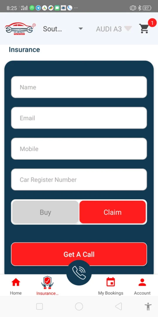 Service Booking App: Insurance enquiry