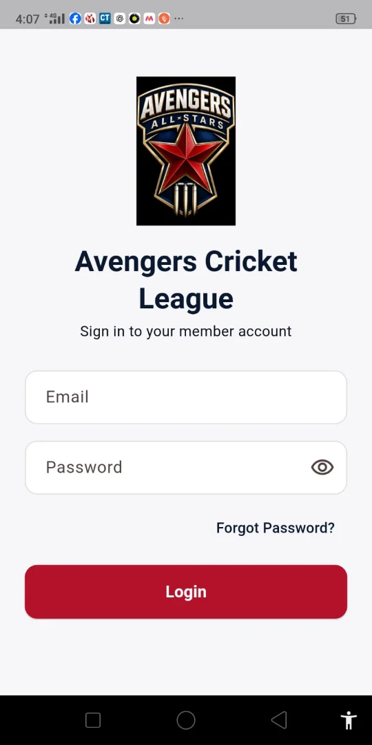 Cricket Tournament App: Member sign-in