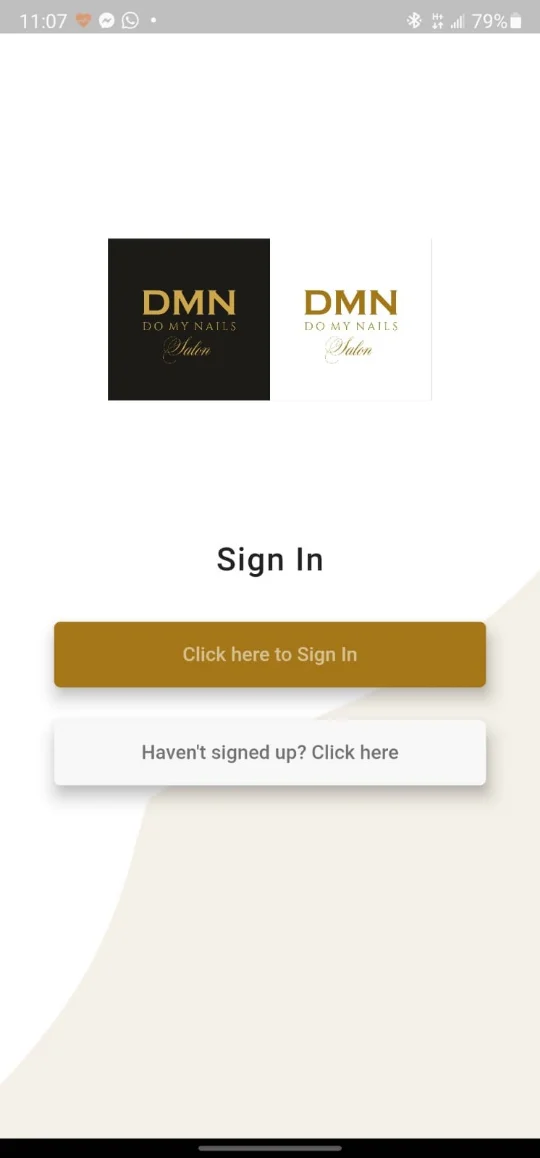 Salon App: Sign-in screen