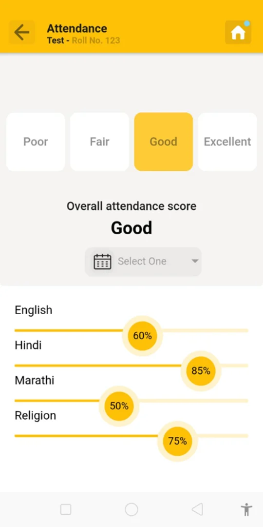 School App: Attendance performance screen