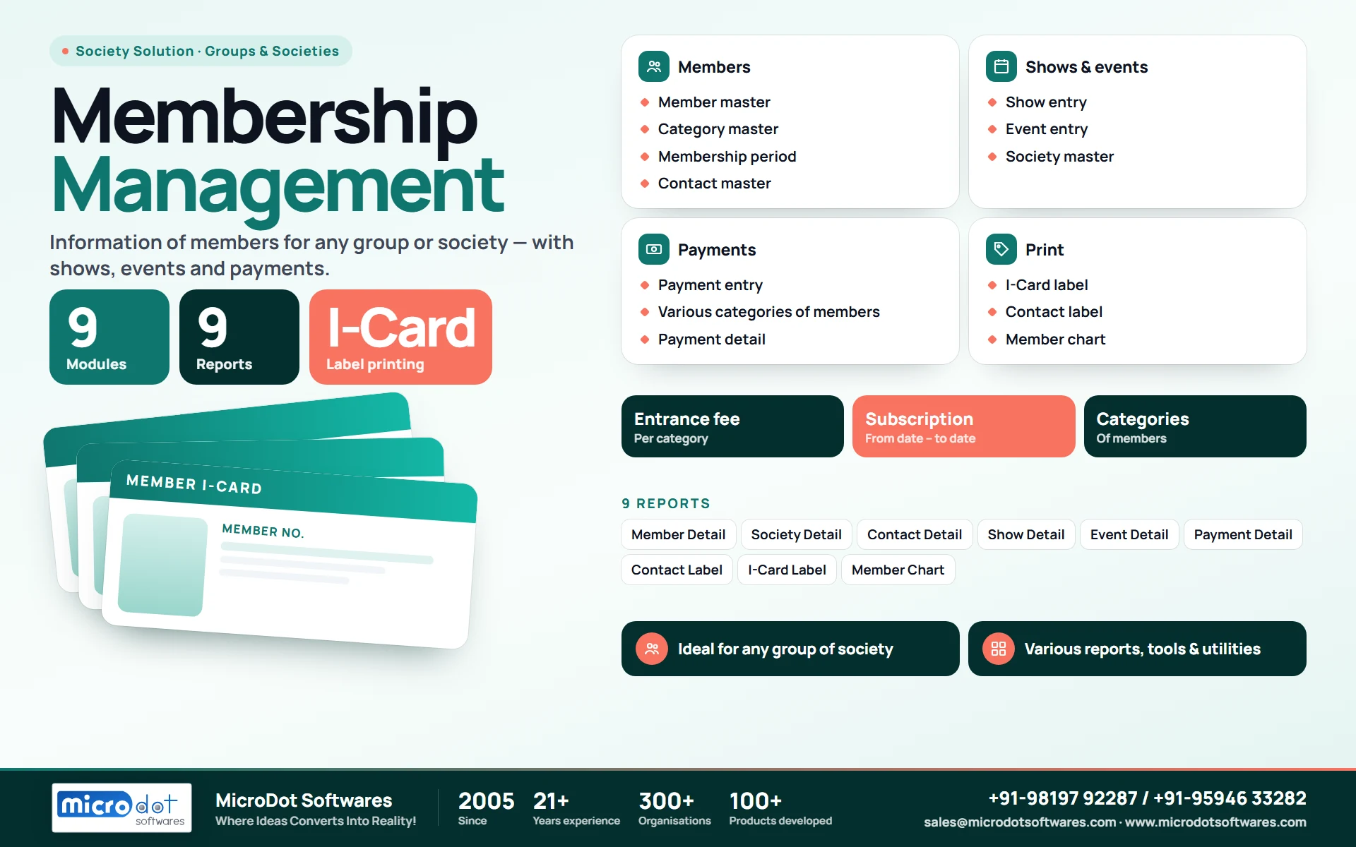 Membership Management: product brochure with features, modules, reports and benefits