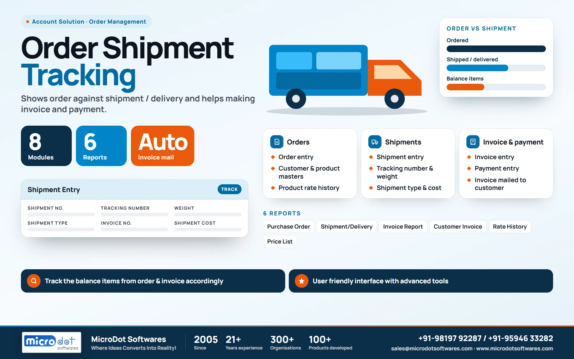 Order Shipment Tracking: product brochure with features, modules, reports and benefits
